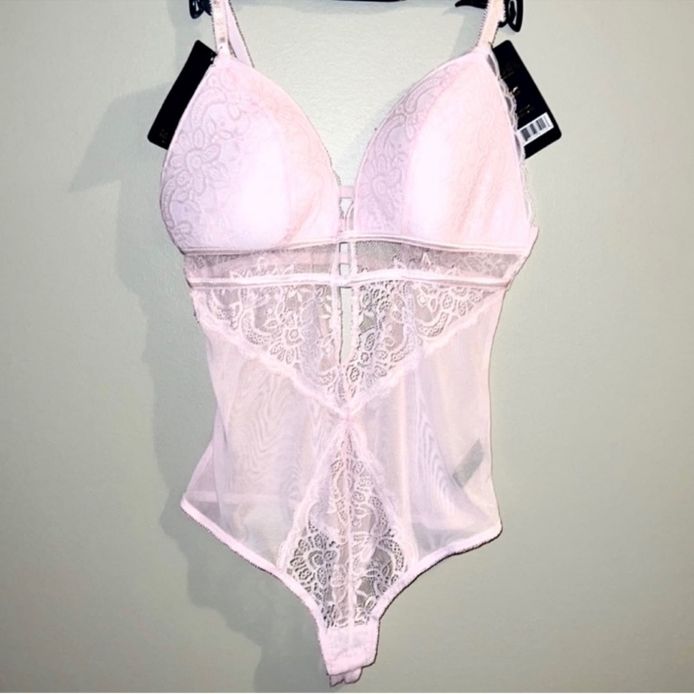 RACHEL RACHEL ROY Lace High Cut Teddy Bodysuit Powder Pink Padded Cups Medium
